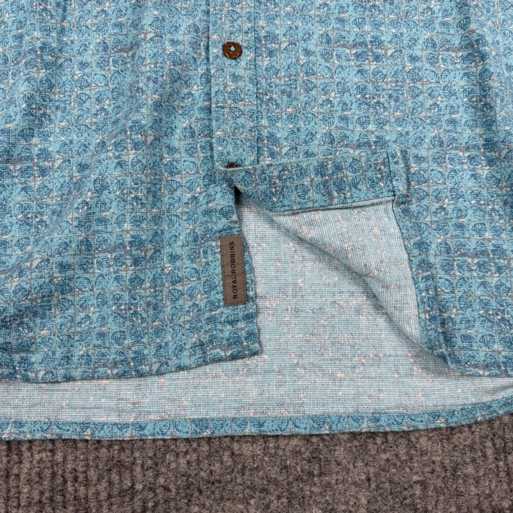 Royal Robbins Short Sleeve Button Up Shirt Mens L Blue Leaf Print Organic Cotton - Picture 8 of 15